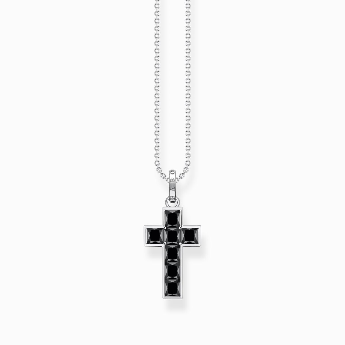 Necklace cross with black stones silver