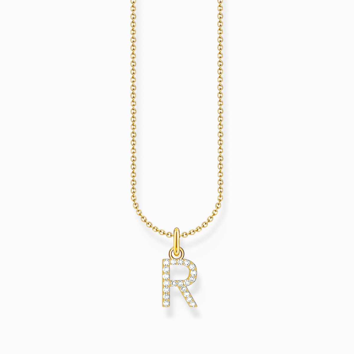 Gold-plated necklace with letter pendant R and white zirconia