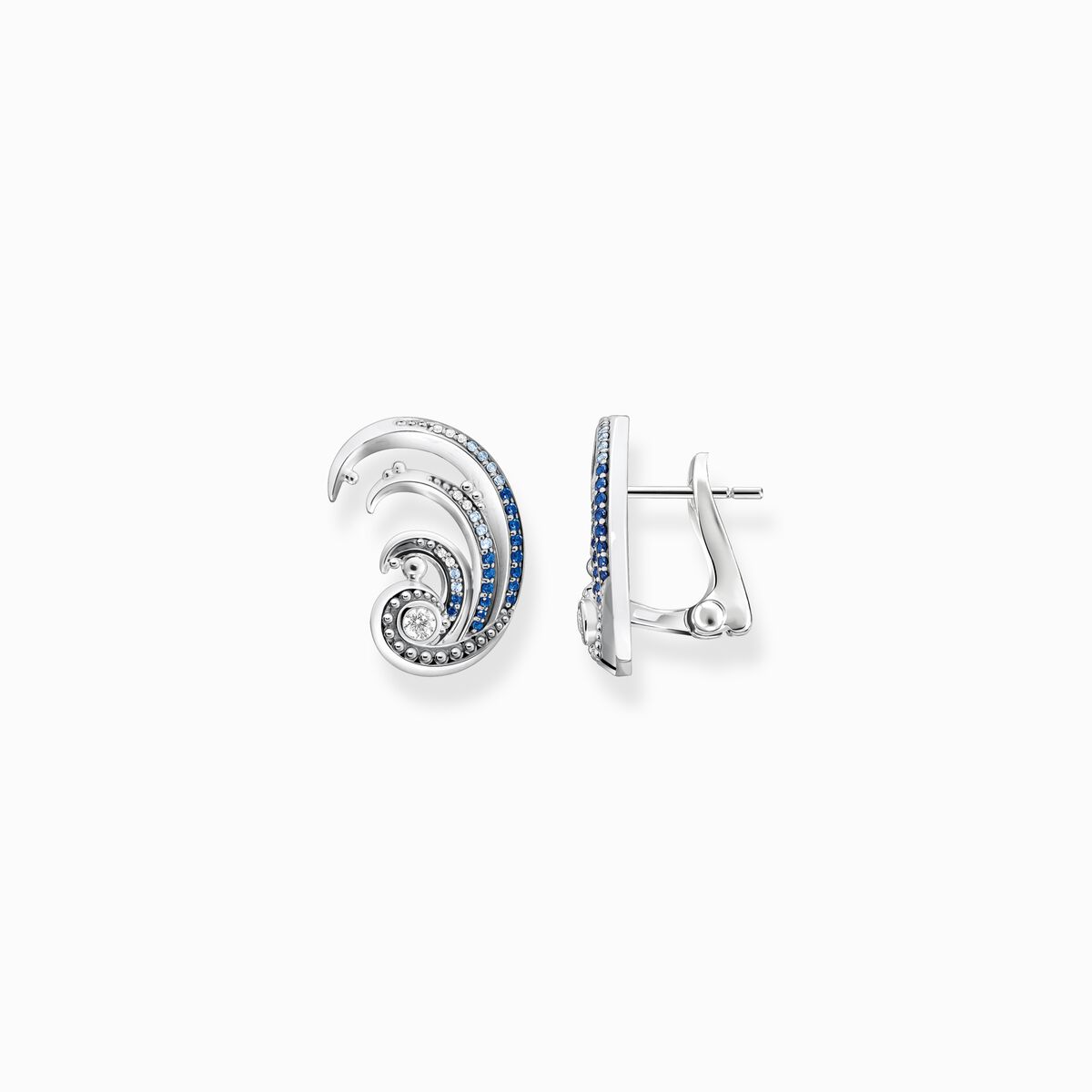Ear clip wave with blue stones
