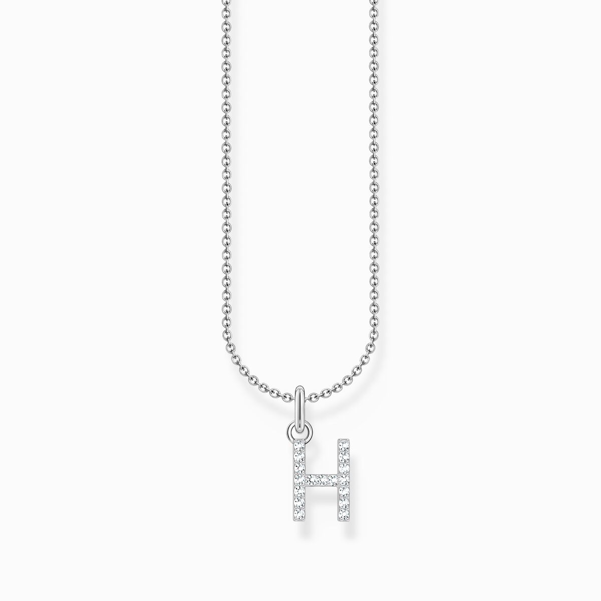 Silver necklace with letter pendant H and white zirconia