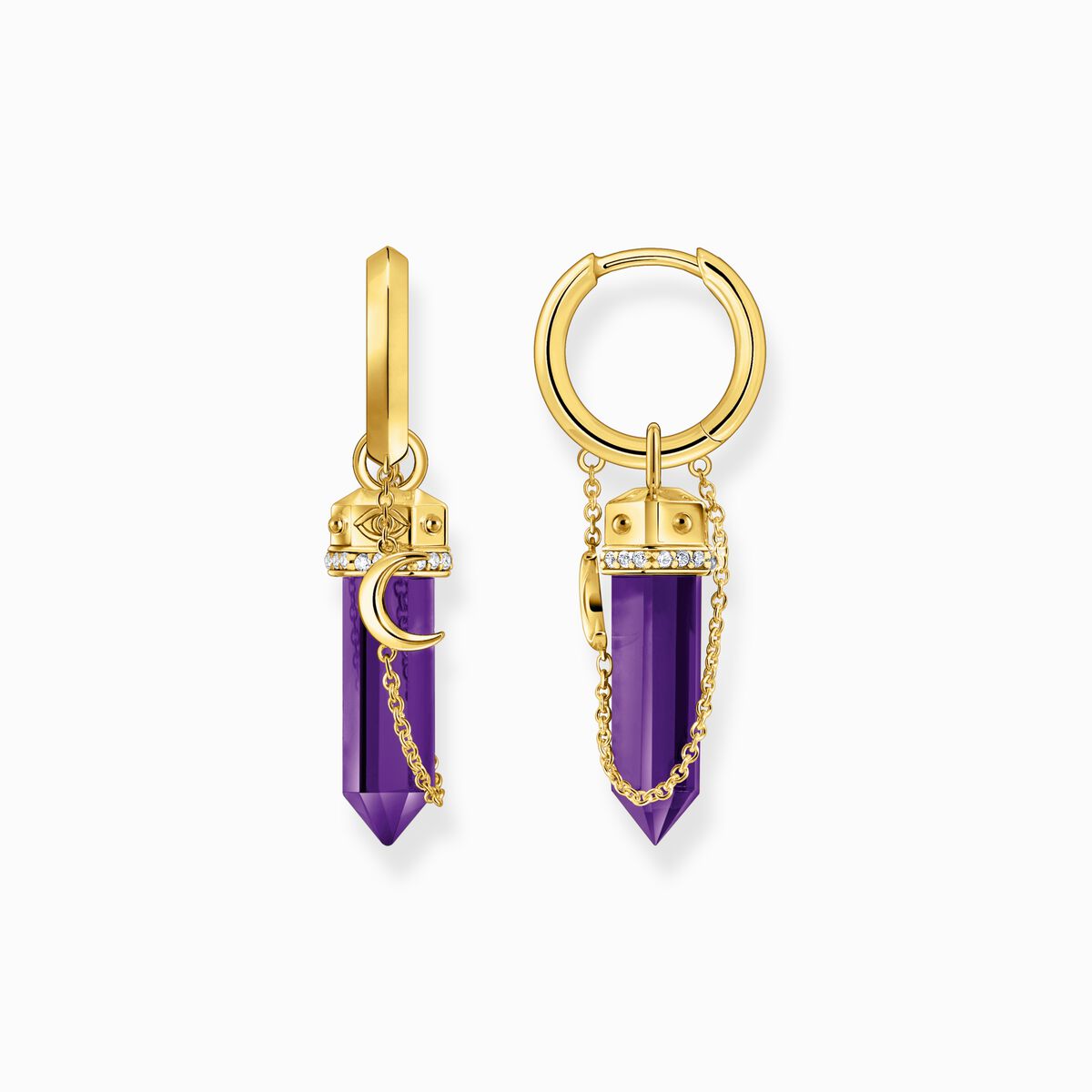 Yellow-gold plated hoop earrings with imitation amethysts