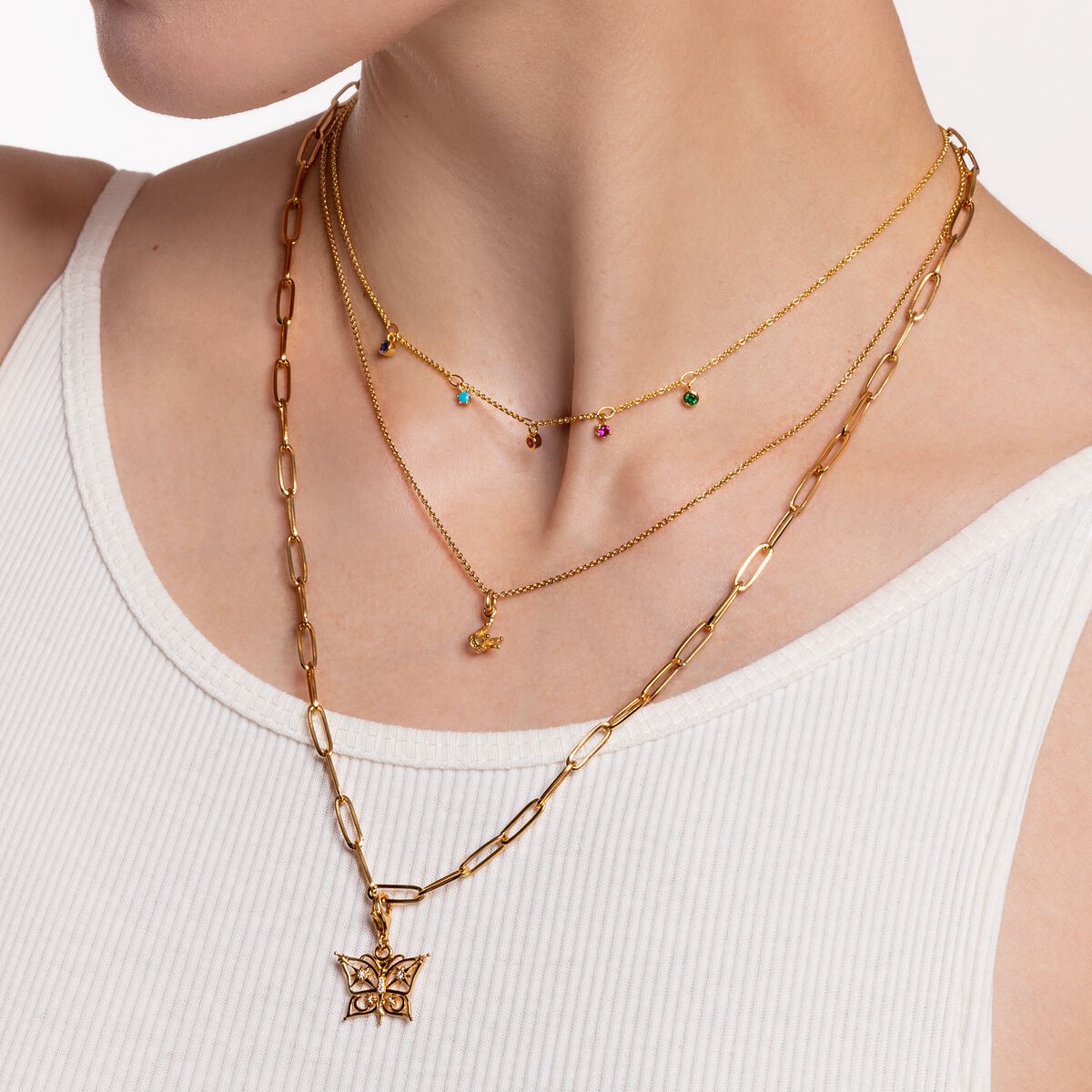 Necklace colourful stones, gold