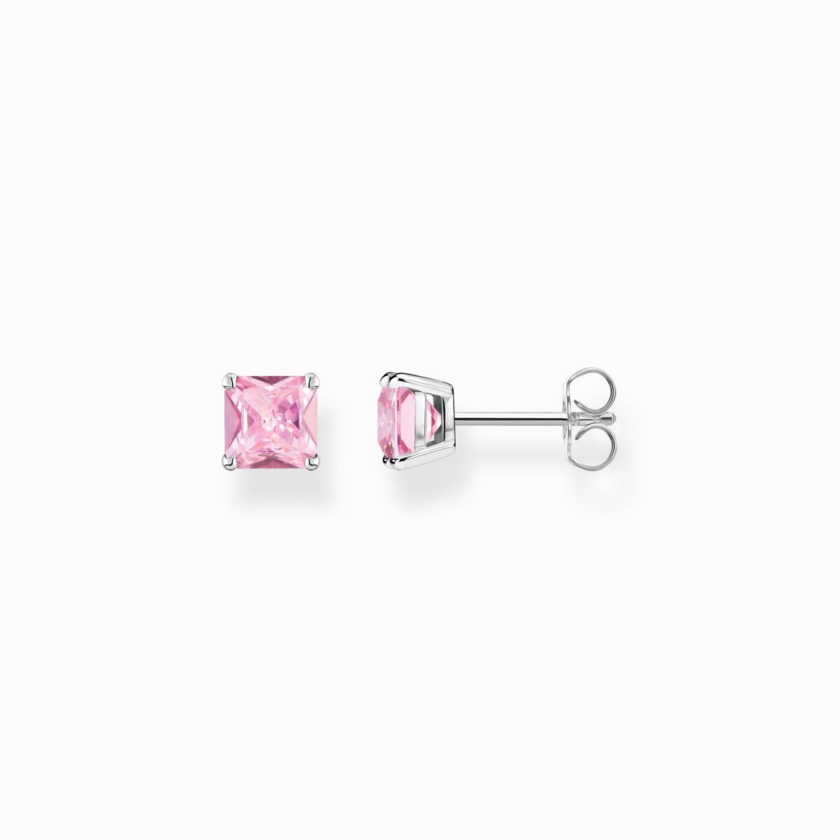 Ear studs with pink stone silver