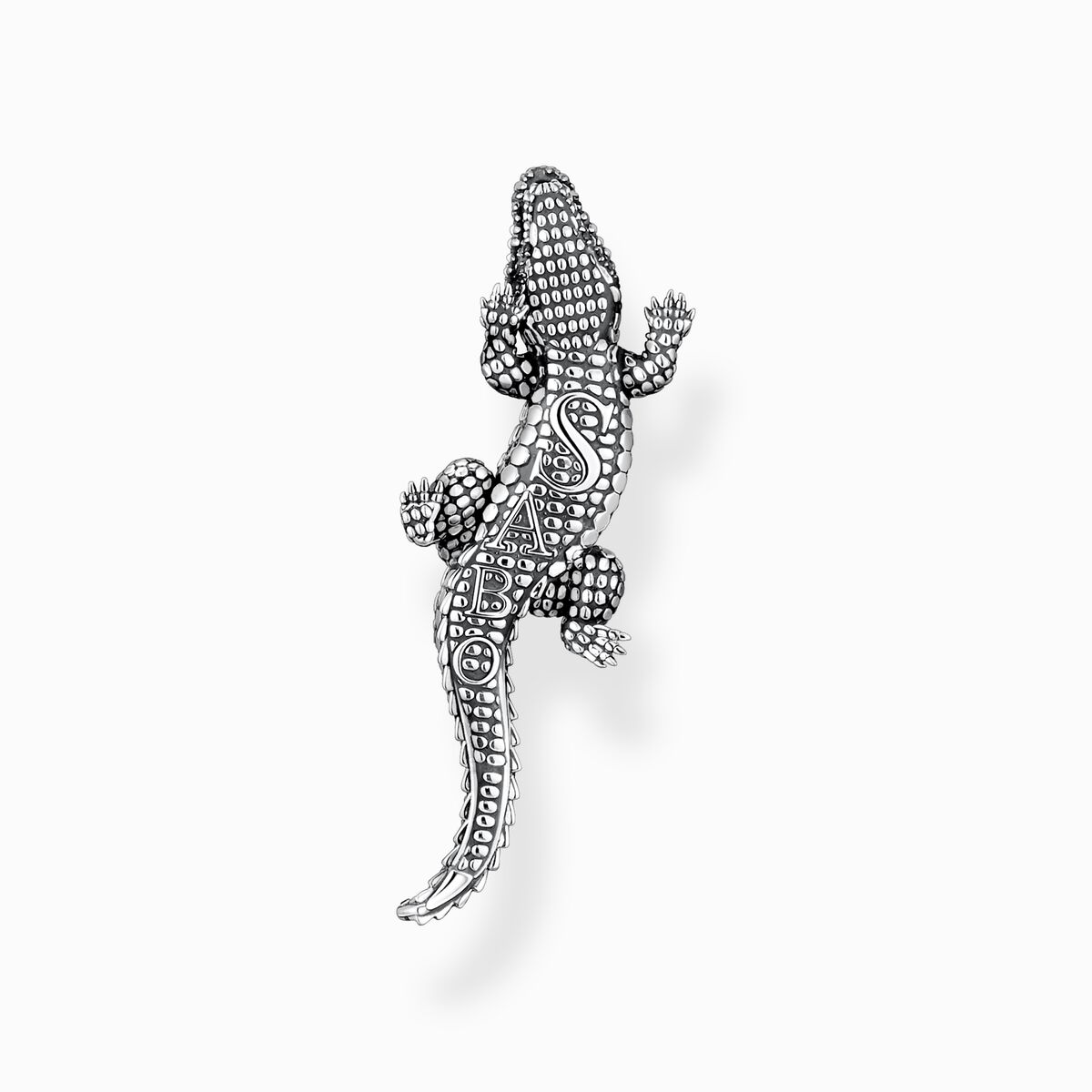 Blackened silver pendant crocodile with black and green stones