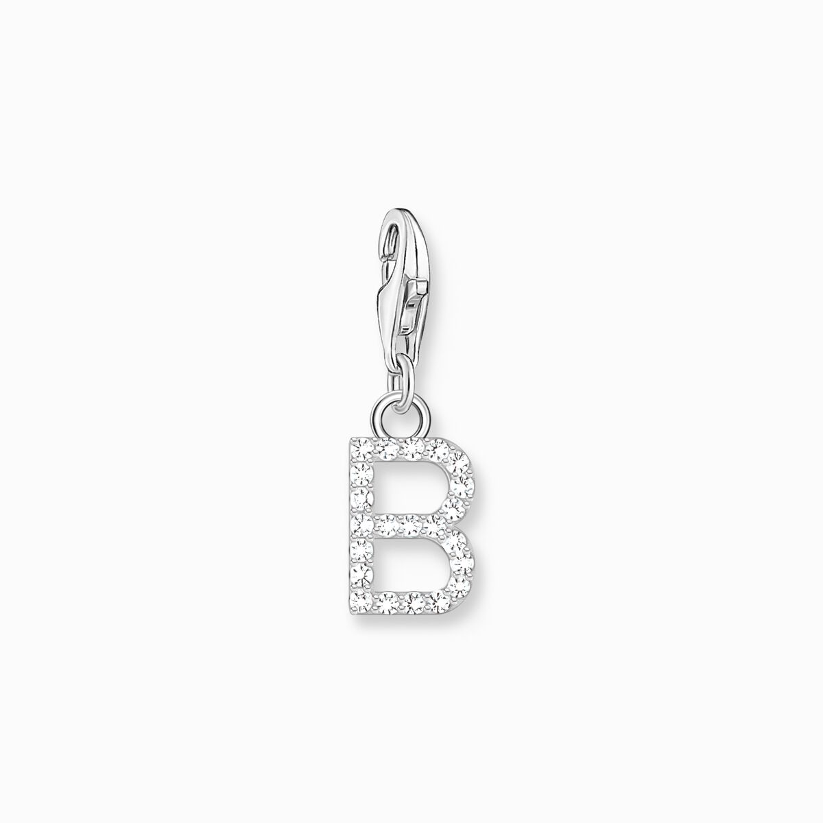 Charm pendant letter B with white stones silver