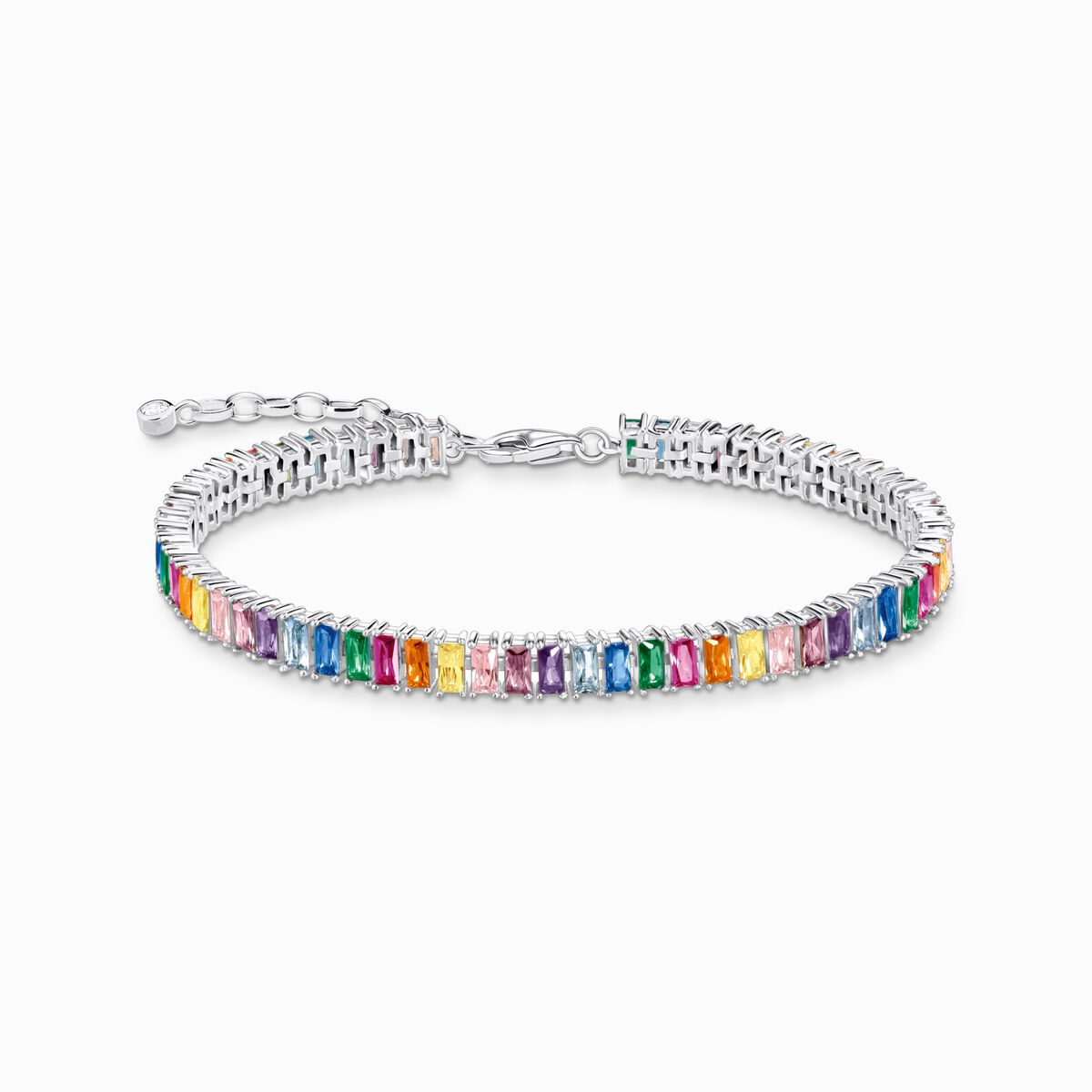 Tennis bracelet with colourful stones silver