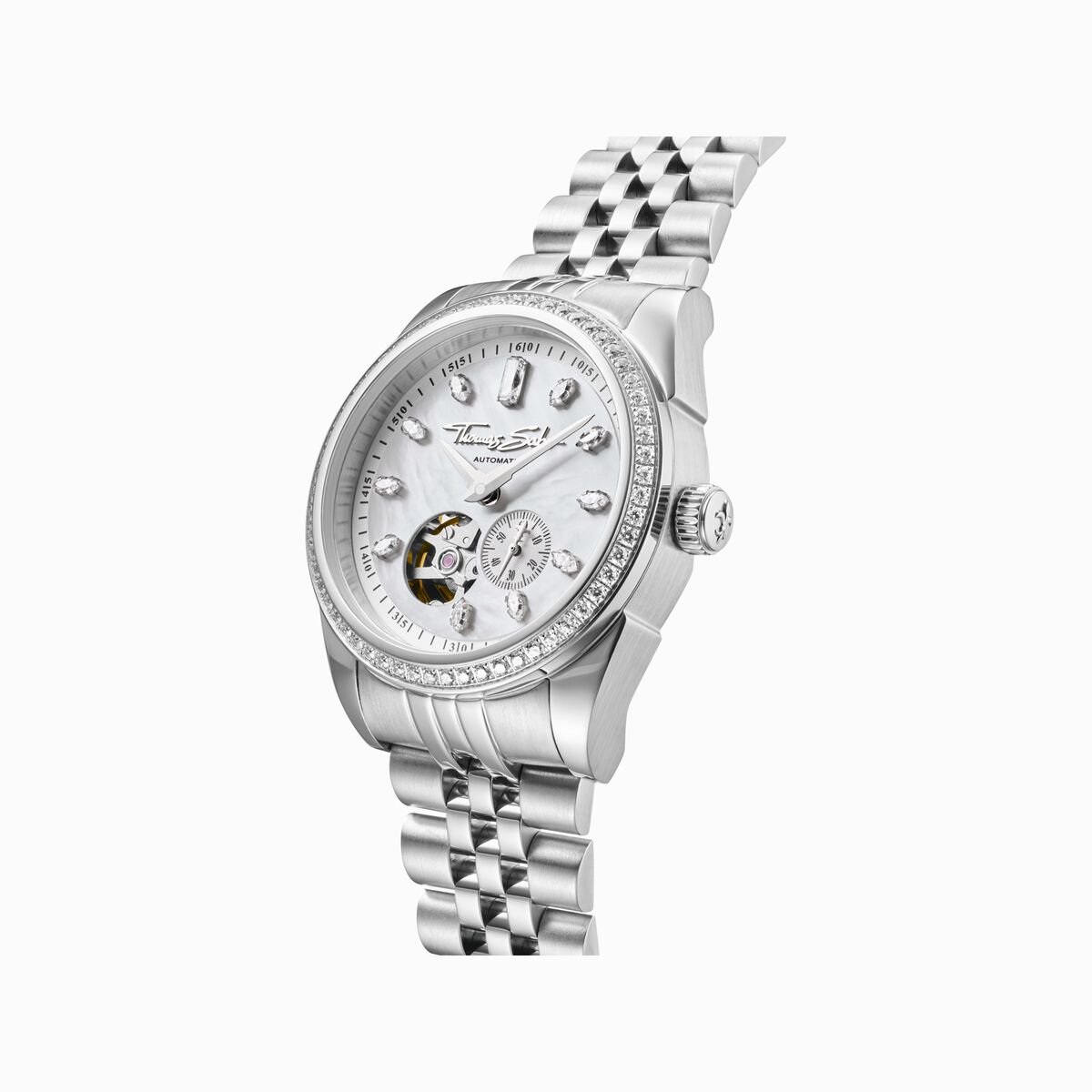 Silver automatic watch with 36 mm and mother of pearl inlay