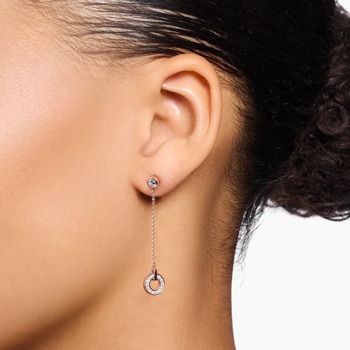 Earrings circle with white stones rose gold plated
