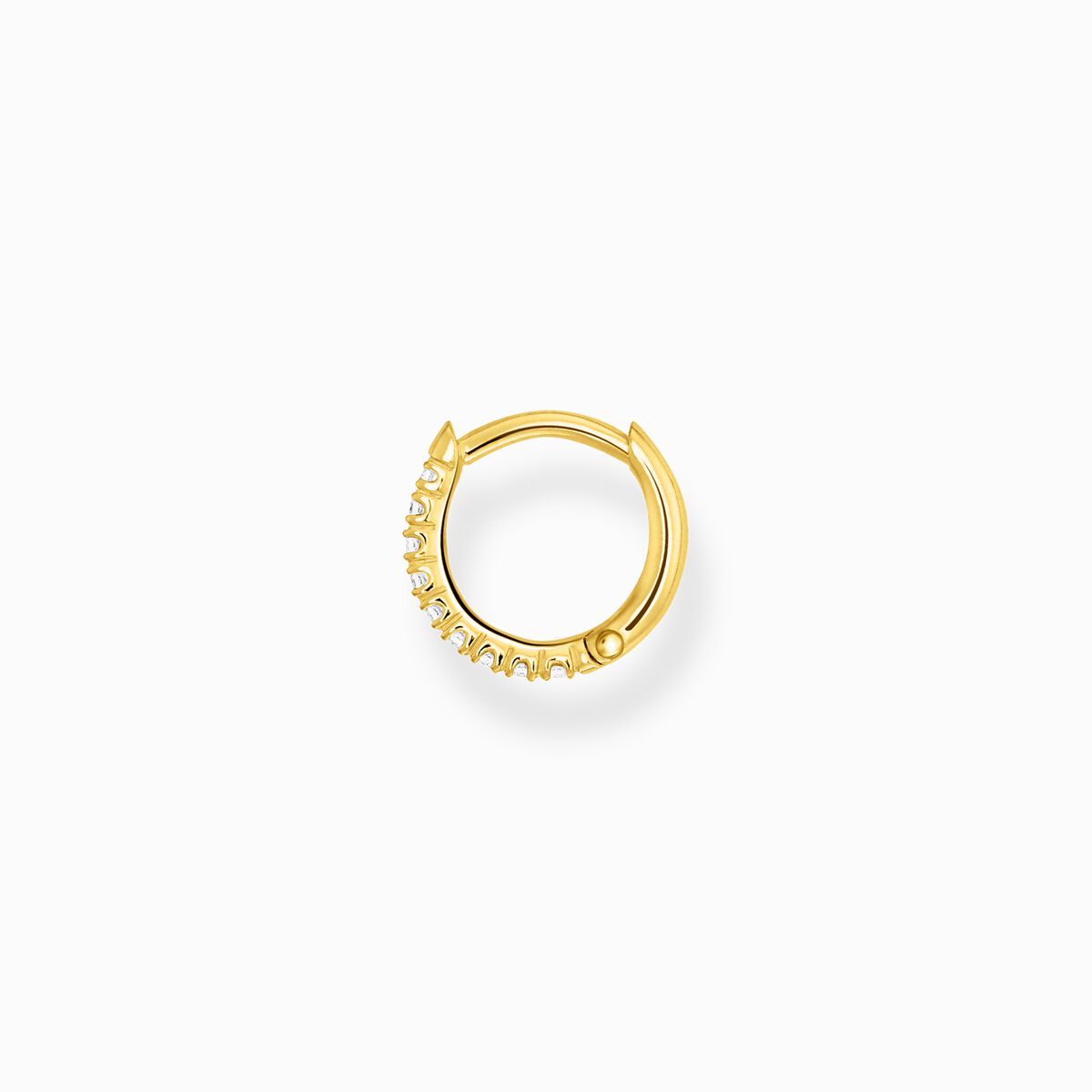 Single hoop earring white stones gold