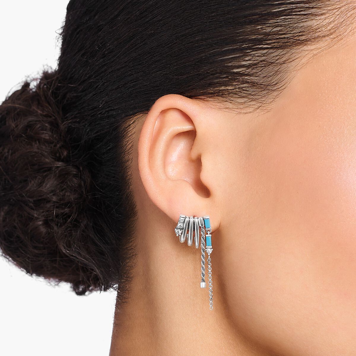 Earrings with turquoise baguette-cut stones silver