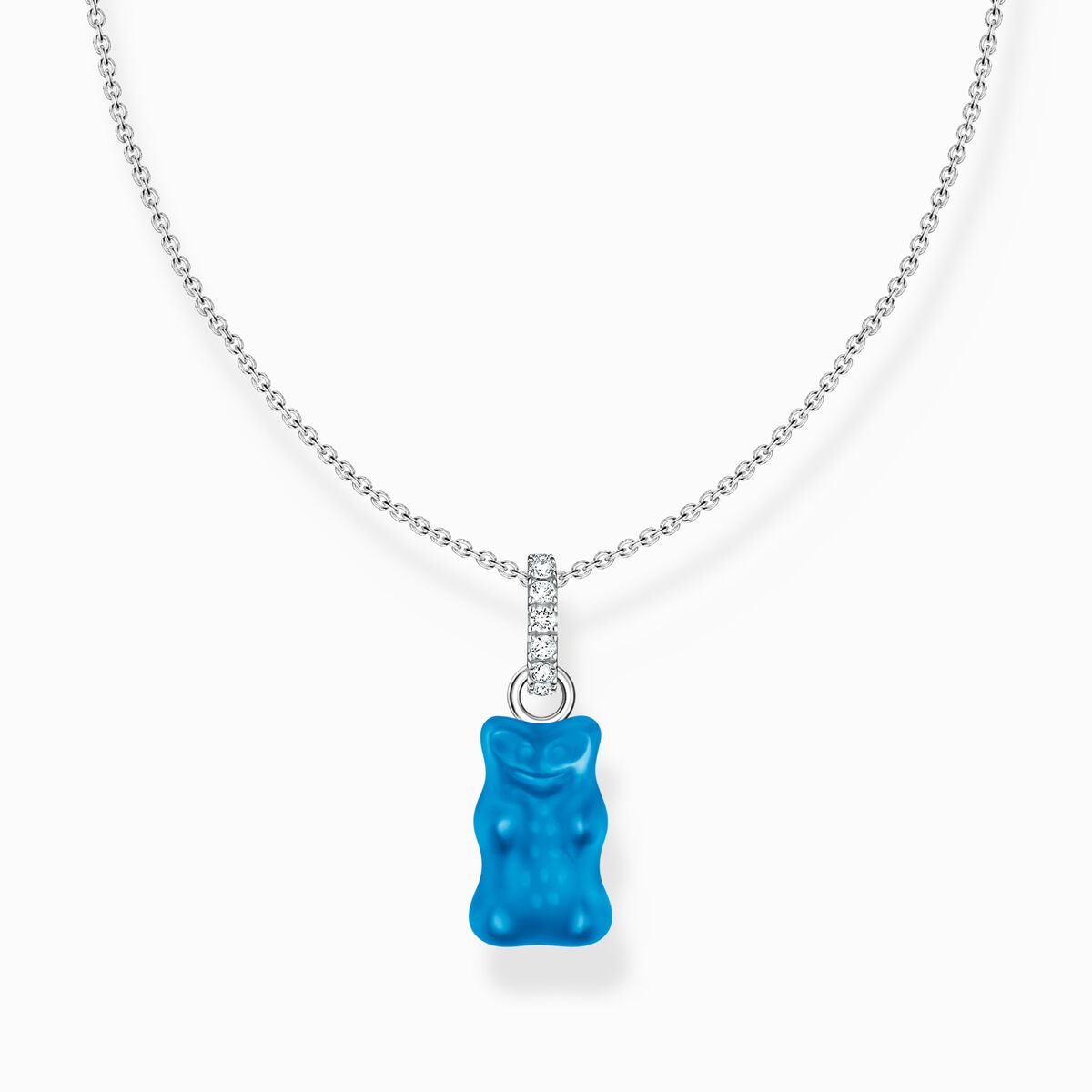 Silver necklace with blue goldbears pendant and zirconia