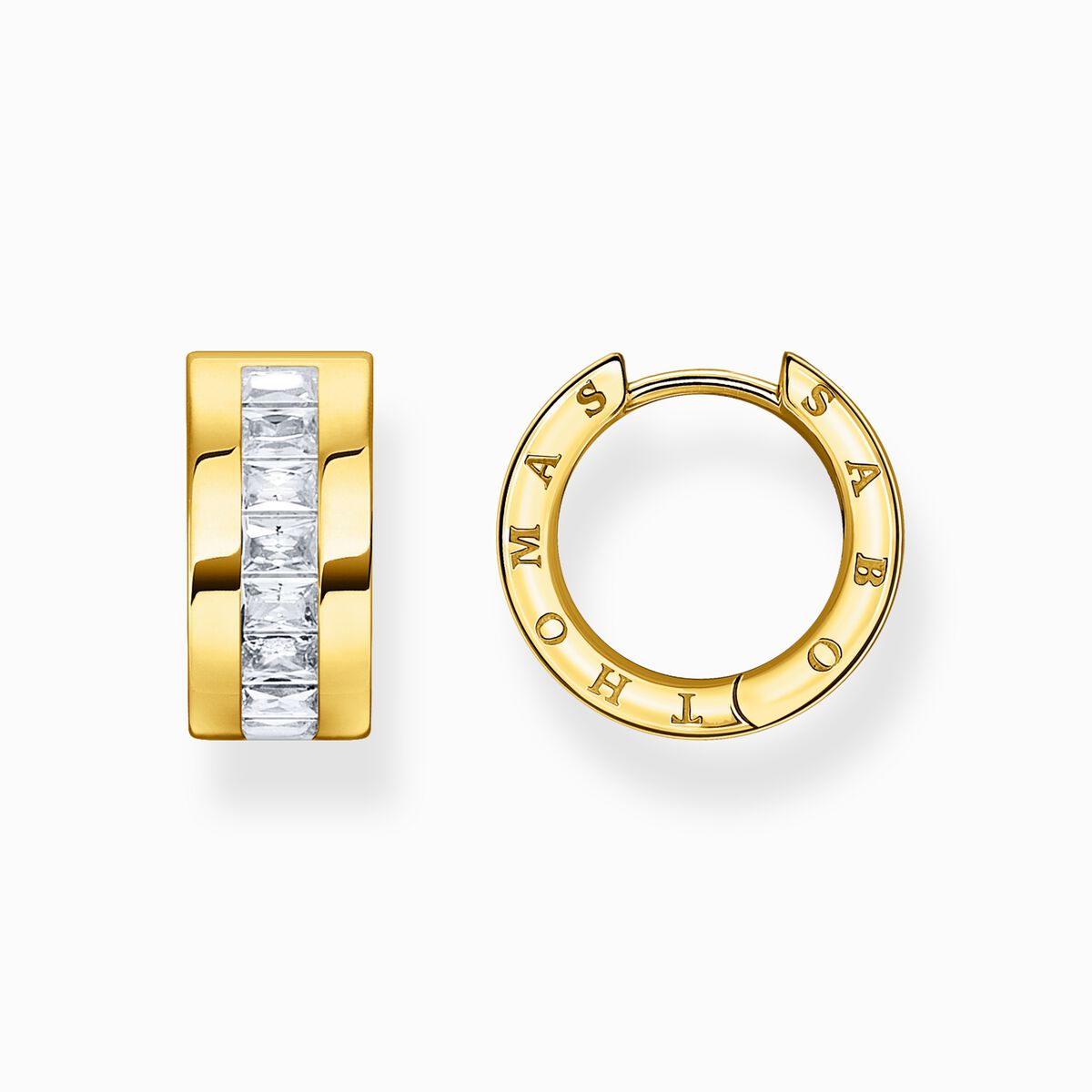 Hoop earrings with white stones pavé gold plated