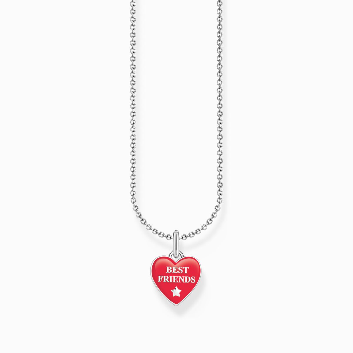 Silver necklace with red heart pendant with cold enamel