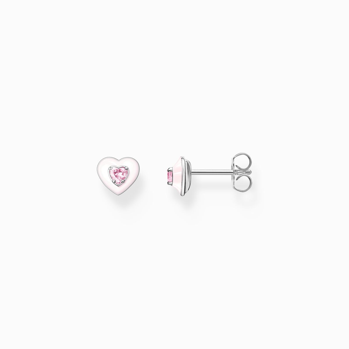 Ear studs heart with pink stones silver