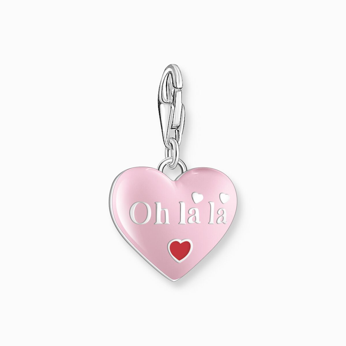 Silver charm pendant with pink heart