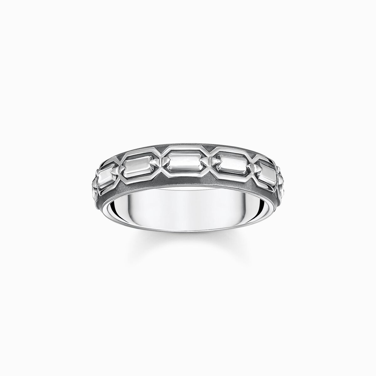 Blackened silver ring crocodile shell