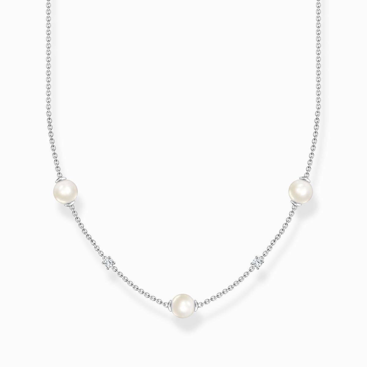 Necklace pearls with white stones silver