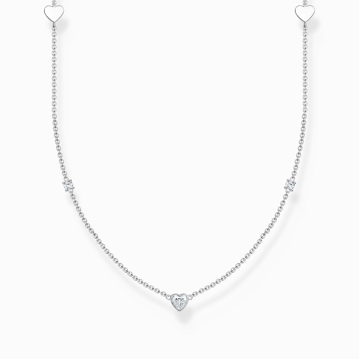 Necklace with hearts and white stones silver