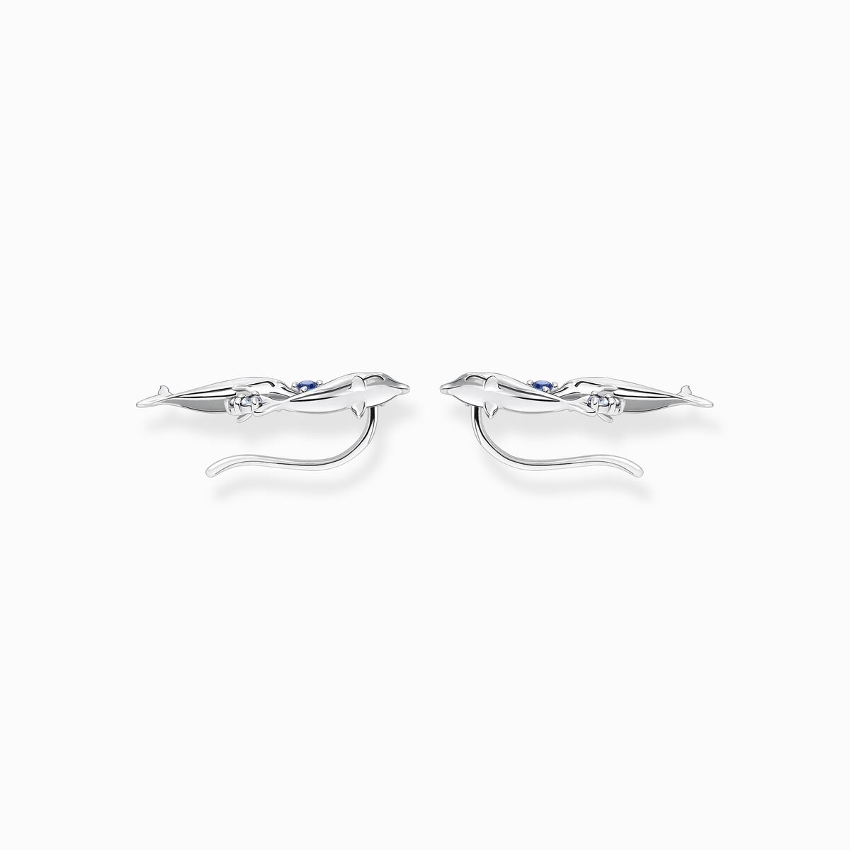 Ear climber dolphins with blue stones