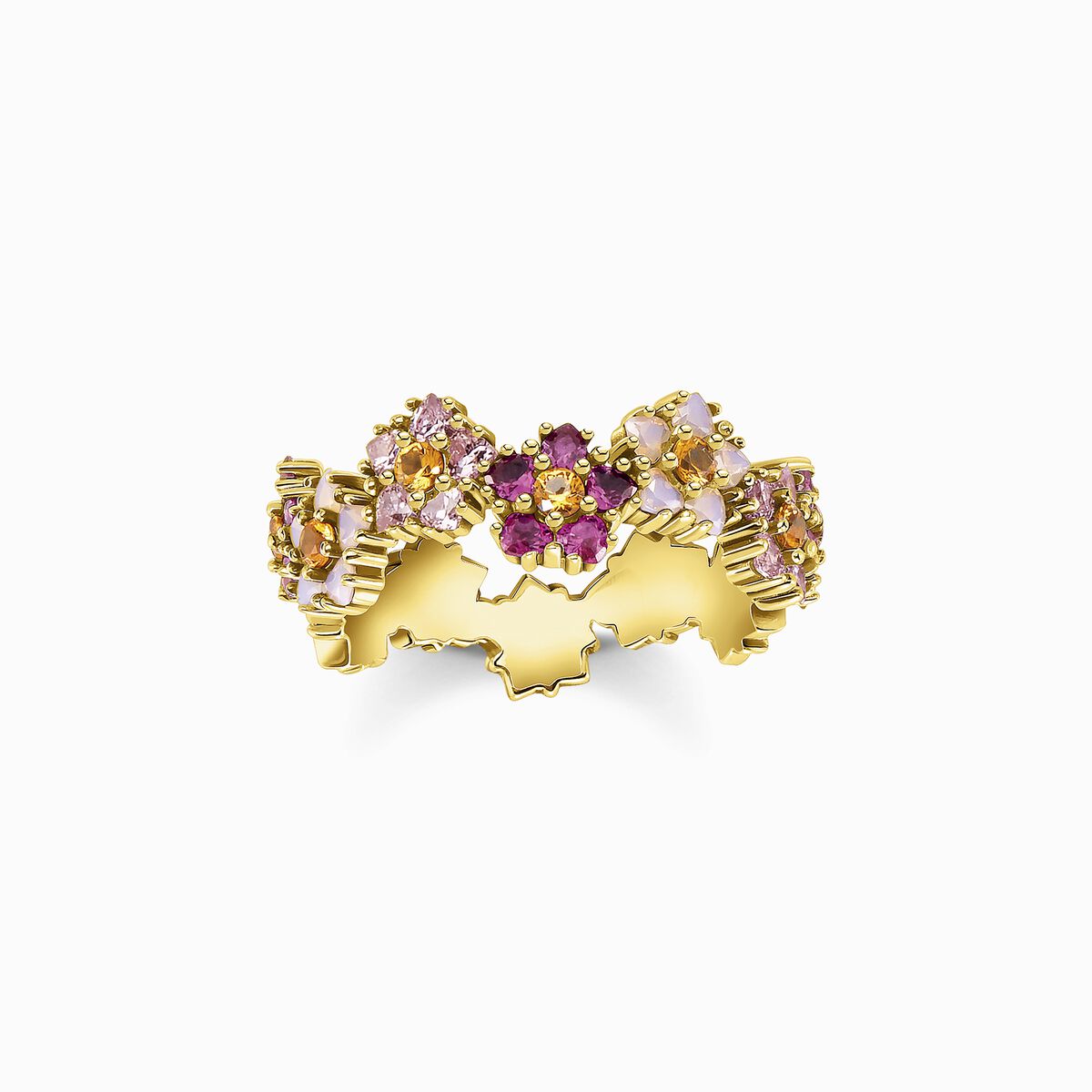 Ring flowers colourful stones gold