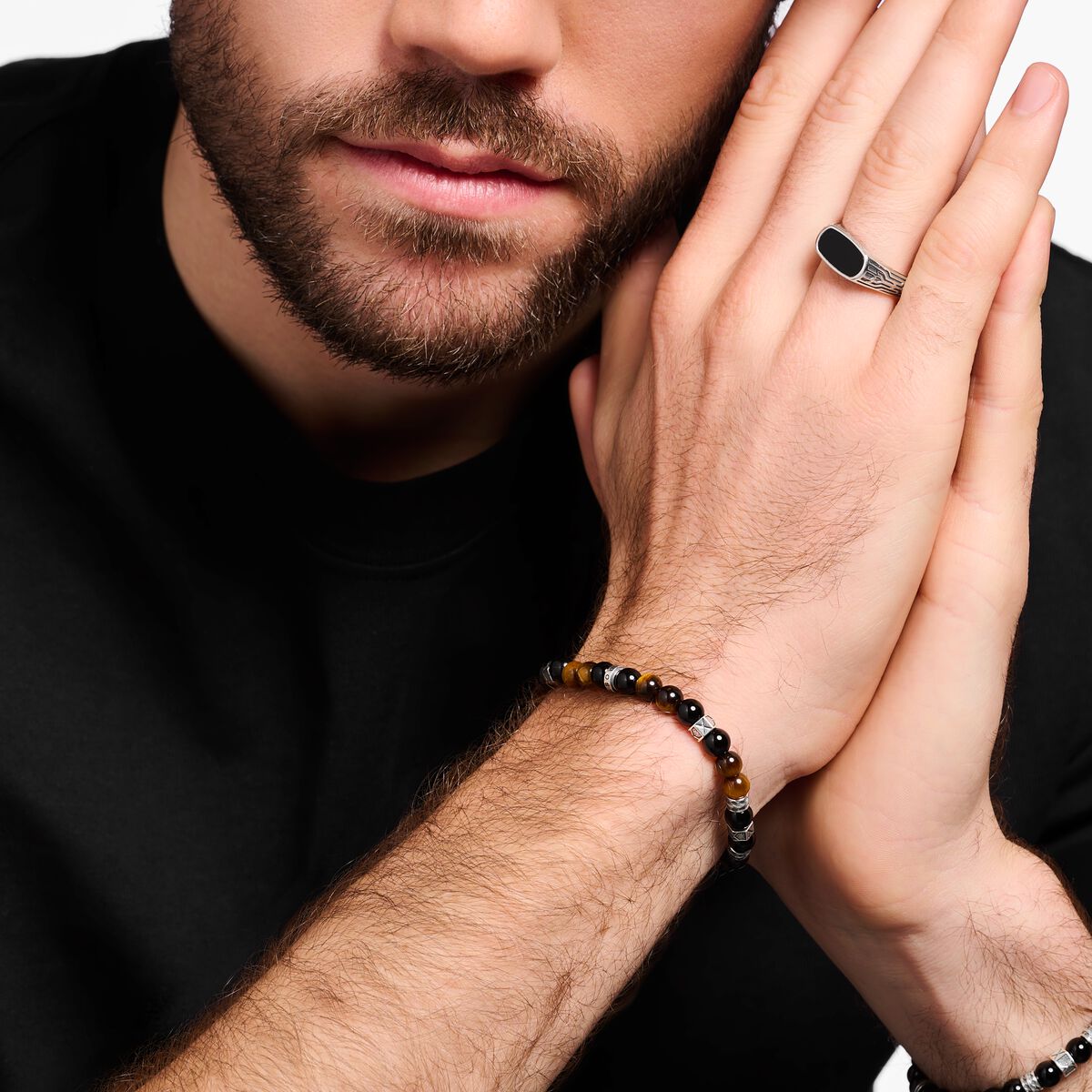 Bracelet with black onyx beads and tiger's eye beads silver