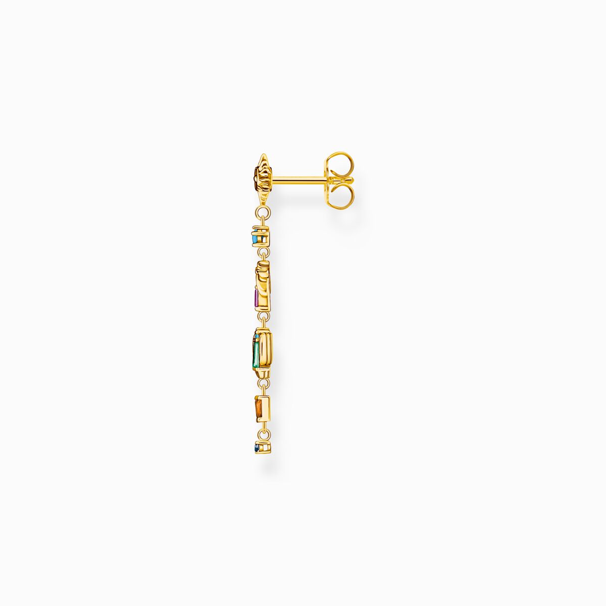 Gold-plated single earring with colourful sun, palm tree & cactus