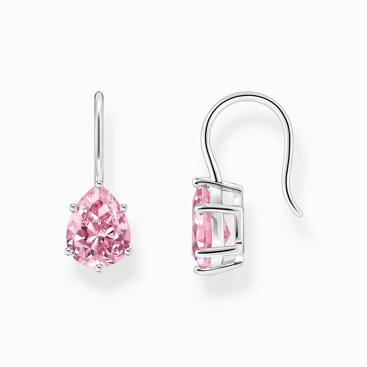 Silver earrings with pink drop-shaped zirconia