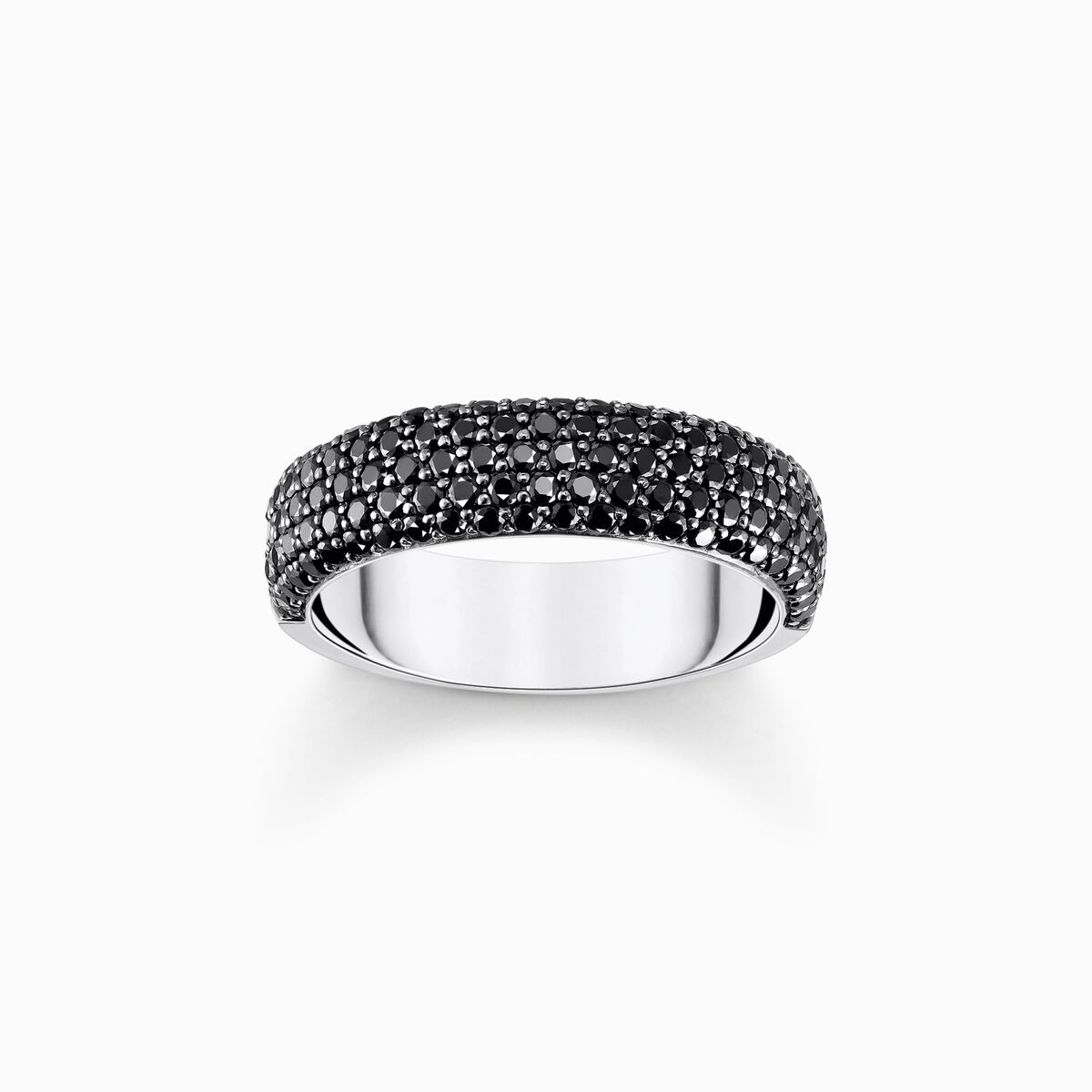 Silver band ring with black zirconia and engraving