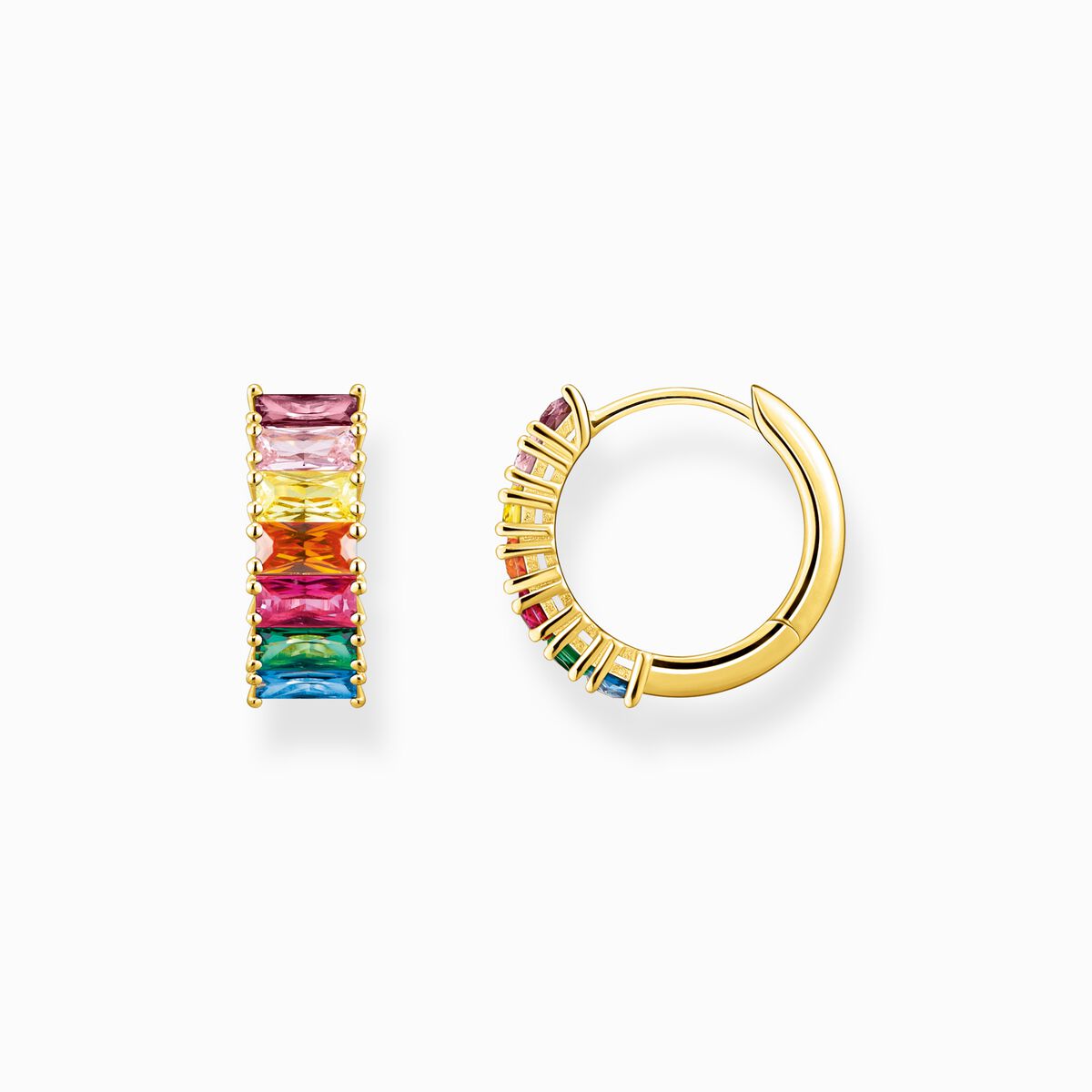 Hoop earrings with colourful stones pavé gold plated