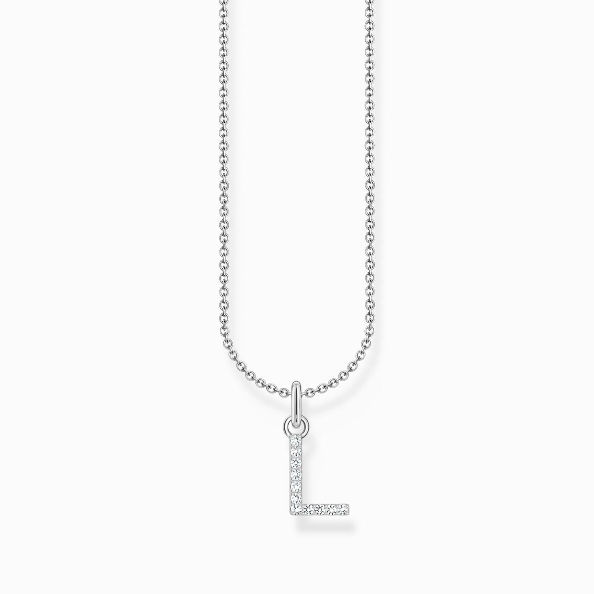 Silver necklace with letter pendant L and white zirconia