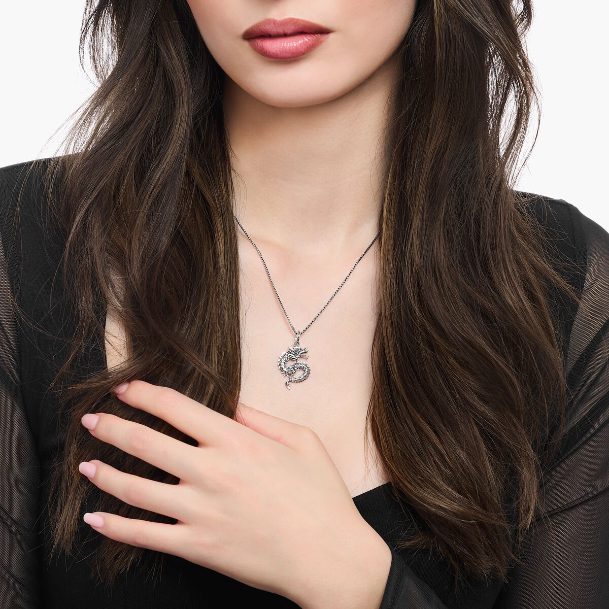 Silver blackened necklace with dragon pendant