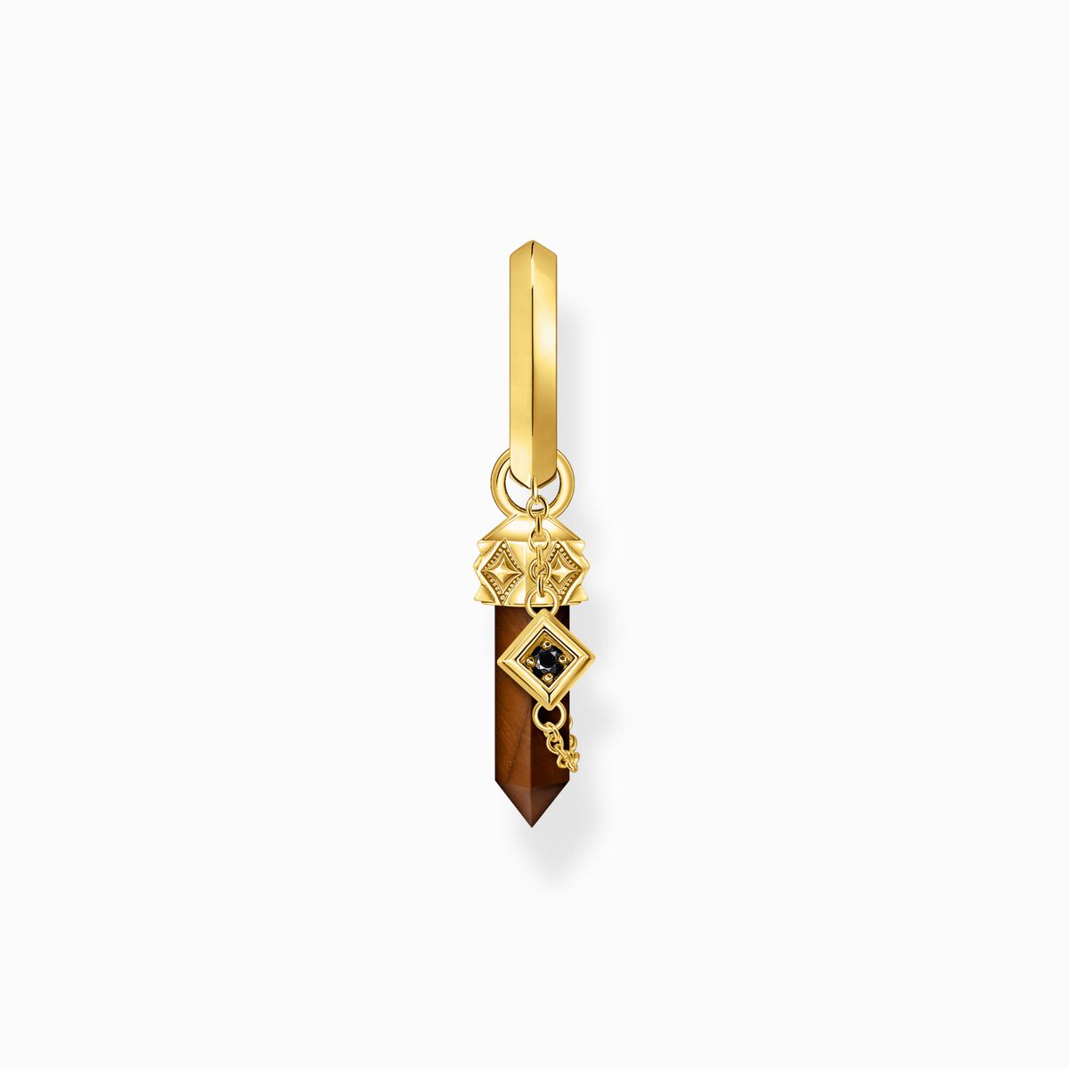 Gold-plated single hoop earring with red tiger's eye pendant