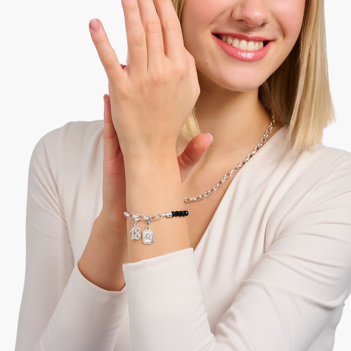 Silver charm pendant number 18 with zirconia