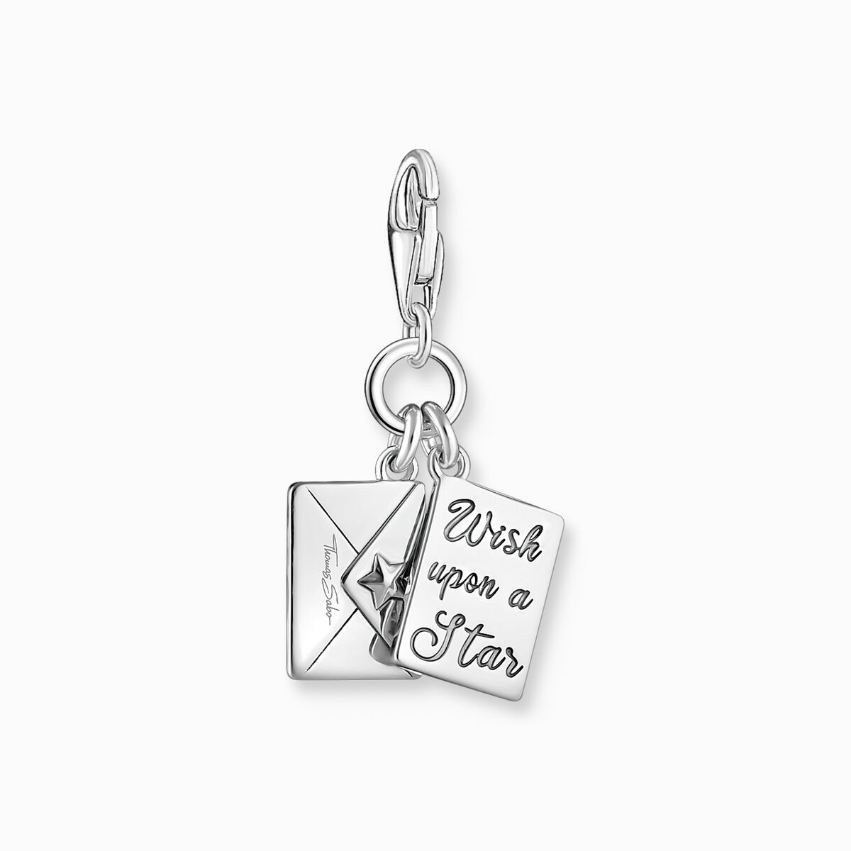 Silver charm pendant letter with stones and engraving