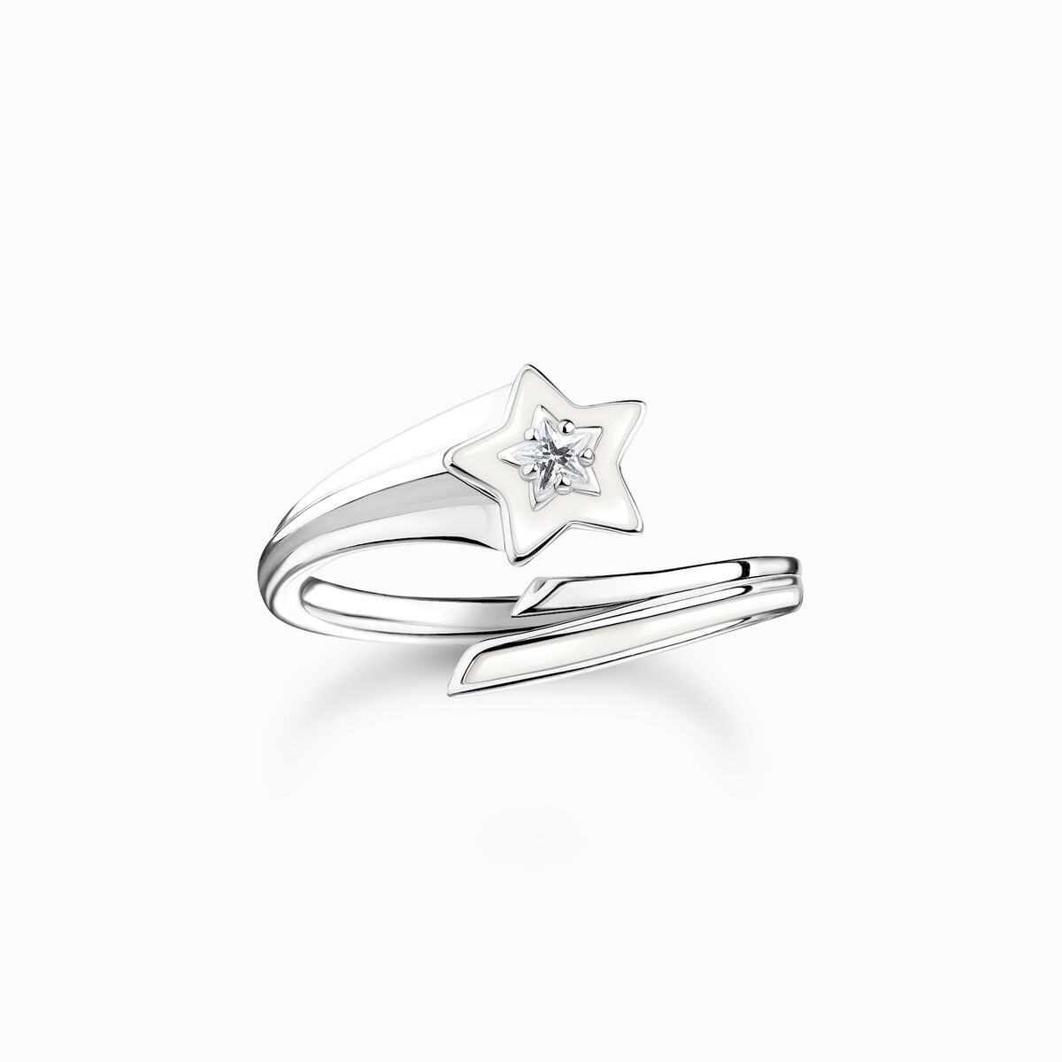 Ring with white stones and white cold enamel silver