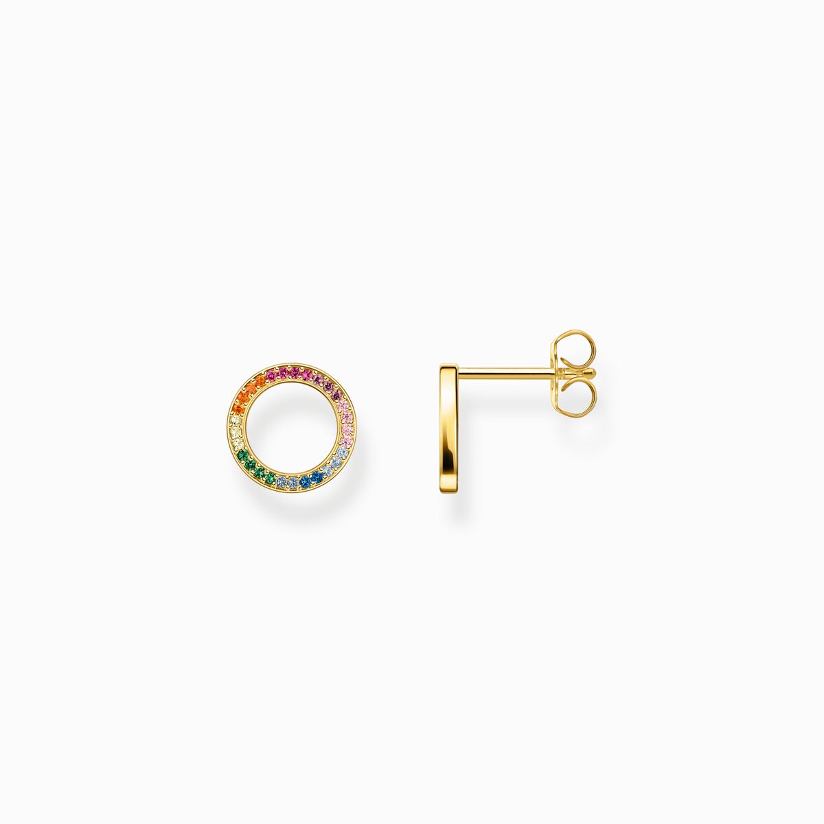 Gold plated ear studs Together round with coloured stones