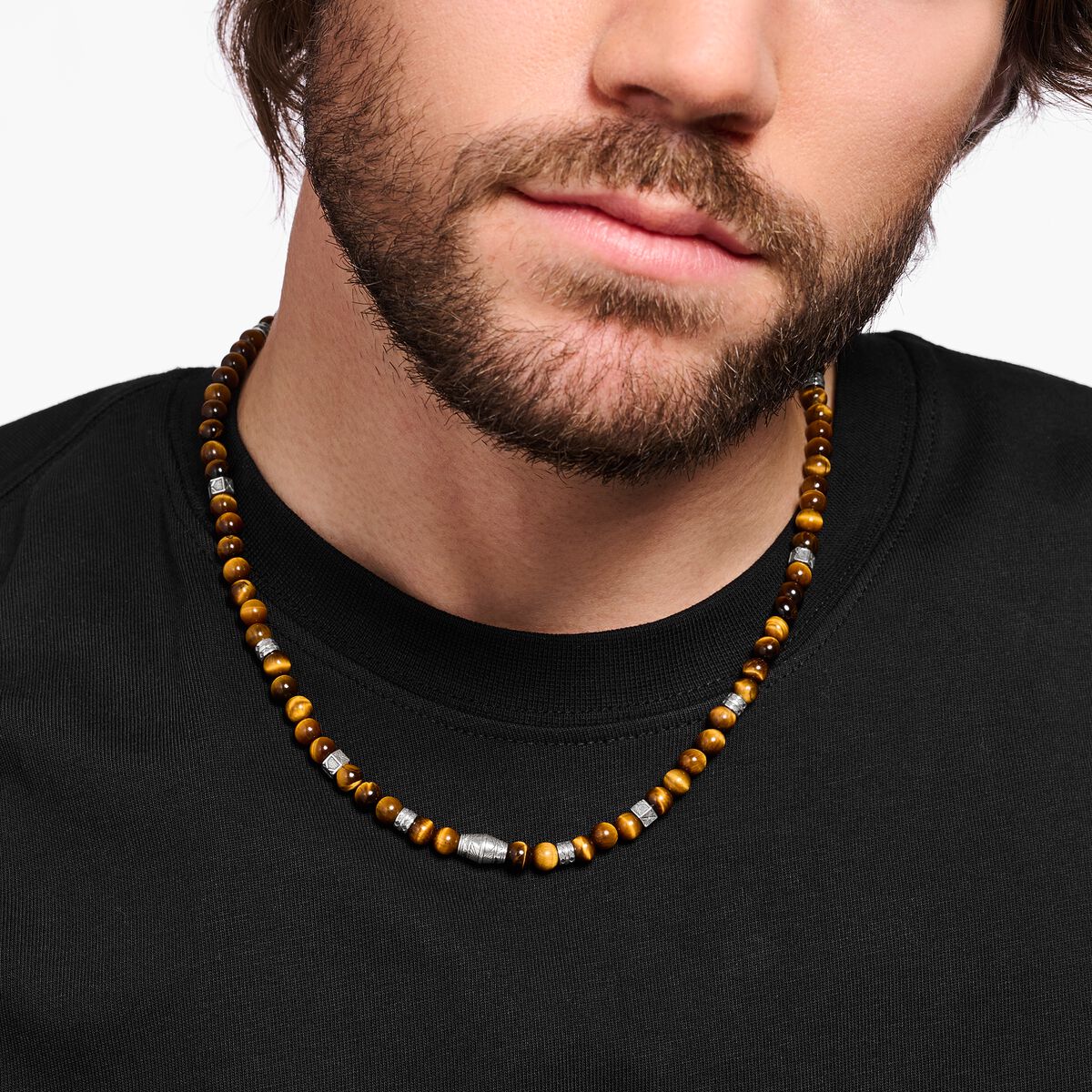 Necklace with tiger's eye beads silver