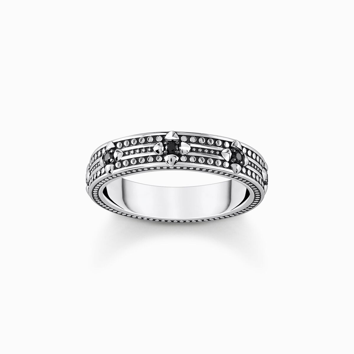 Silver blackened band ring with black zirconia