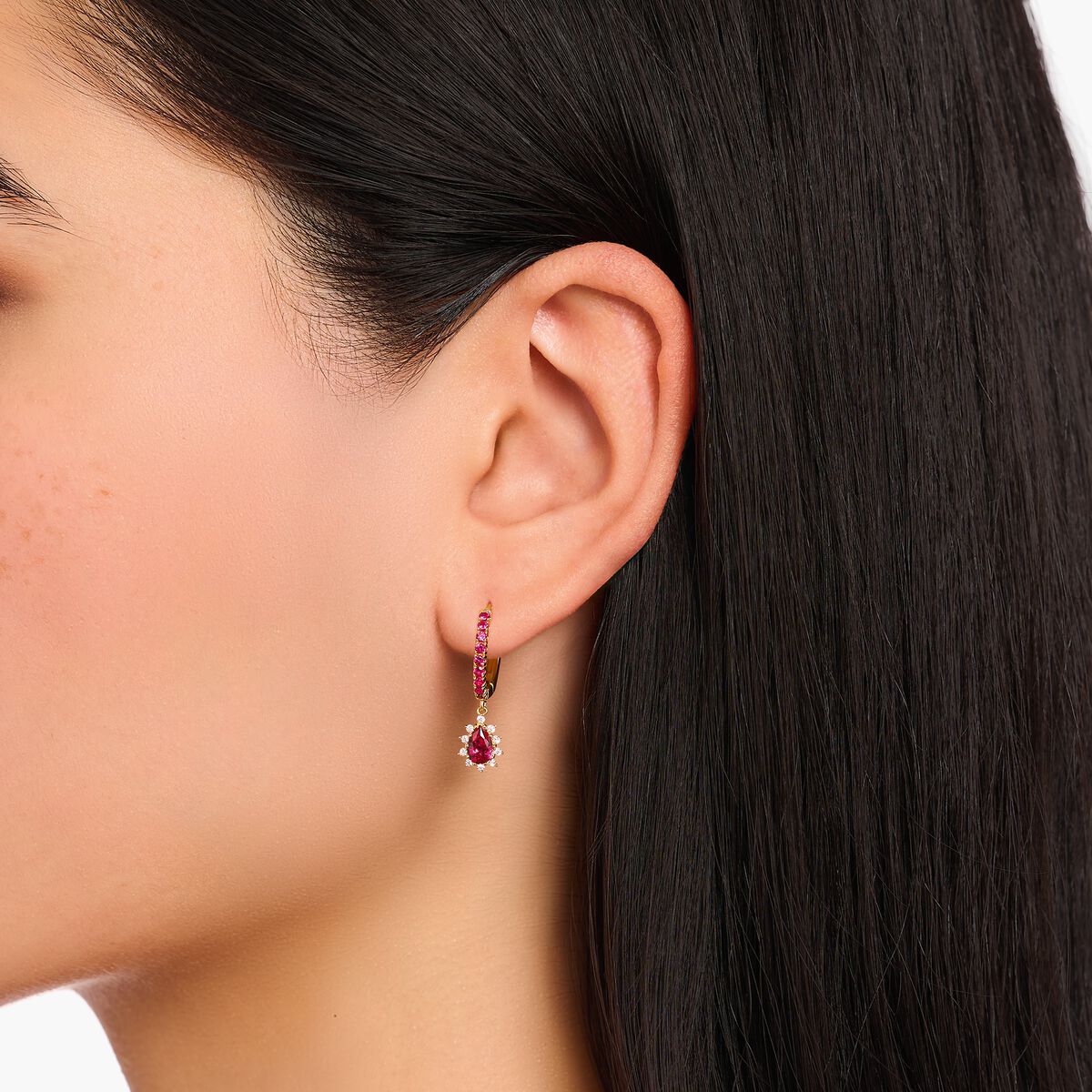 Gold-plated hoop earrings with pendant Vintage Romance