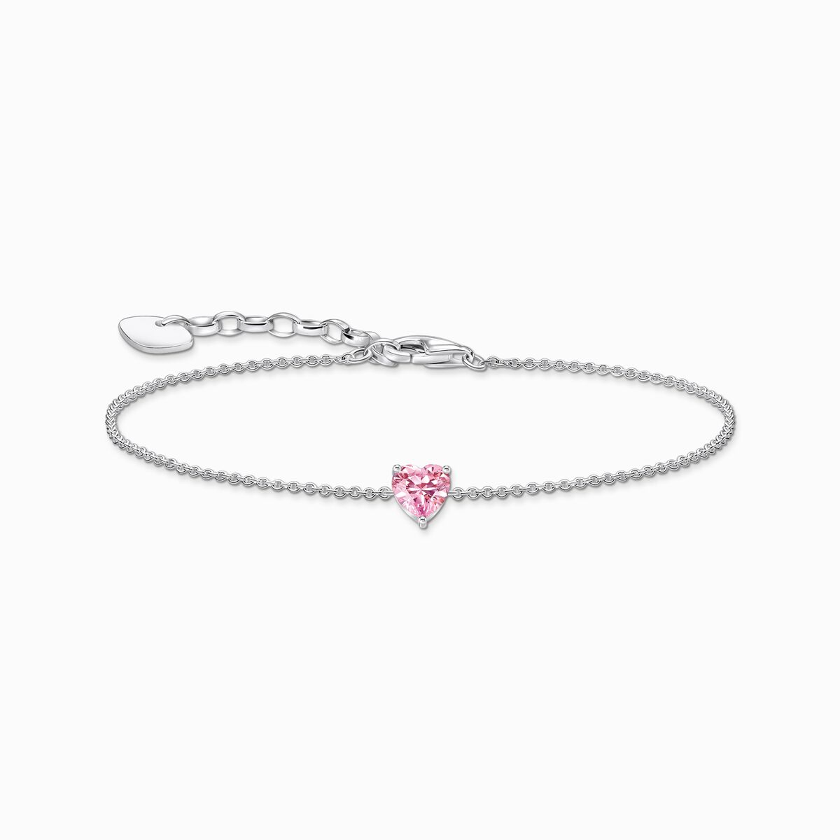 Silver bracelet with pink heart-shaped pendant