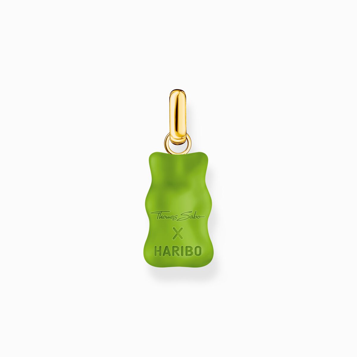 Large gold-plated pendant with green goldbears and zirconia