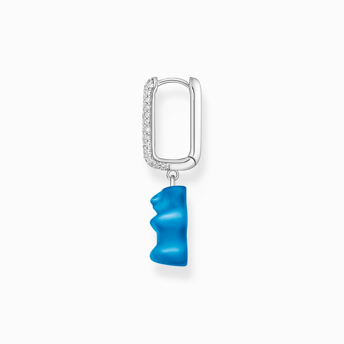 Silver single hoop earring medium sized with blue goldbears
