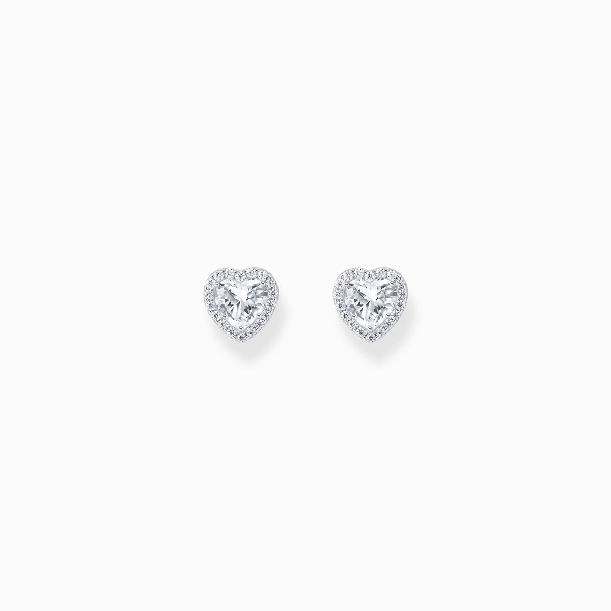 Silver heart-shaped halo ear studs with white zirconia