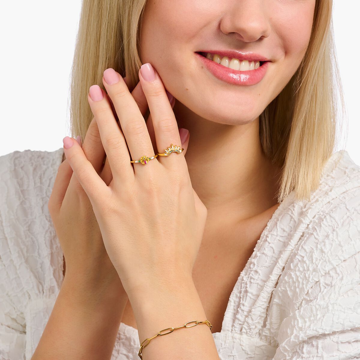 Gold-plated ring with sun beams and colourful stones