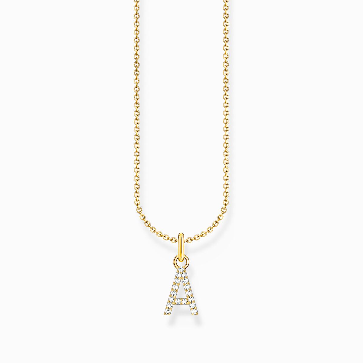 Gold-plated necklace with letter pendant A and white zirconia