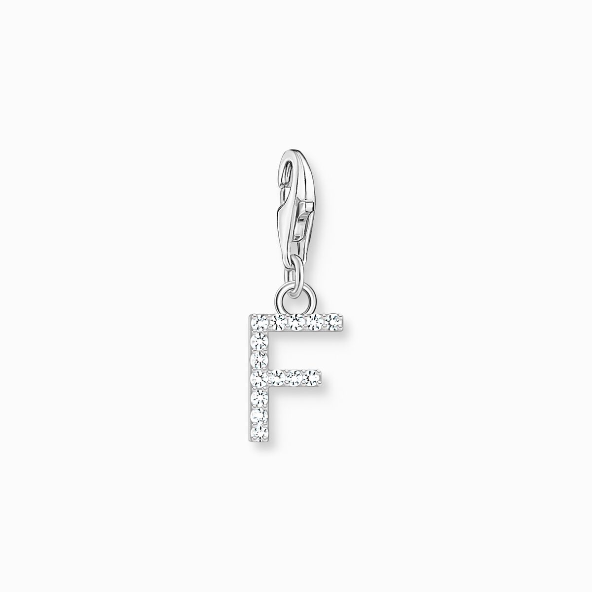 Charm pendant letter F with white stones silver