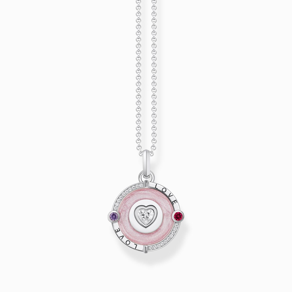 Silver necklace with pendant with pinkish cold enamel