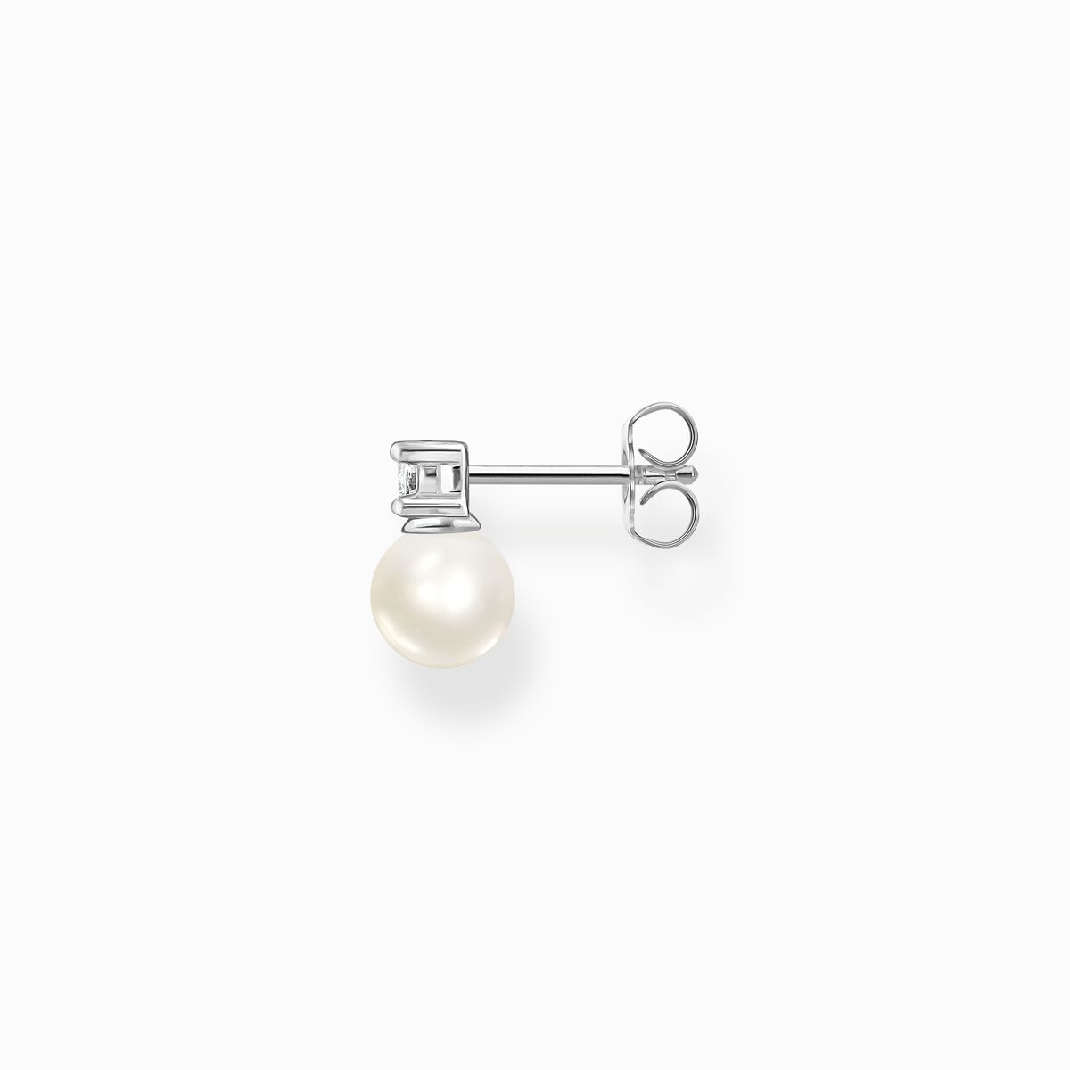 Single ear stud pearl with white stone silver