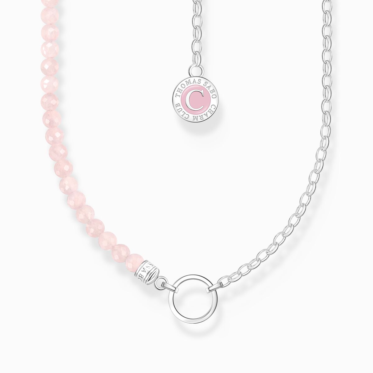 Charm necklace with beads of rose quartz and Coin silver