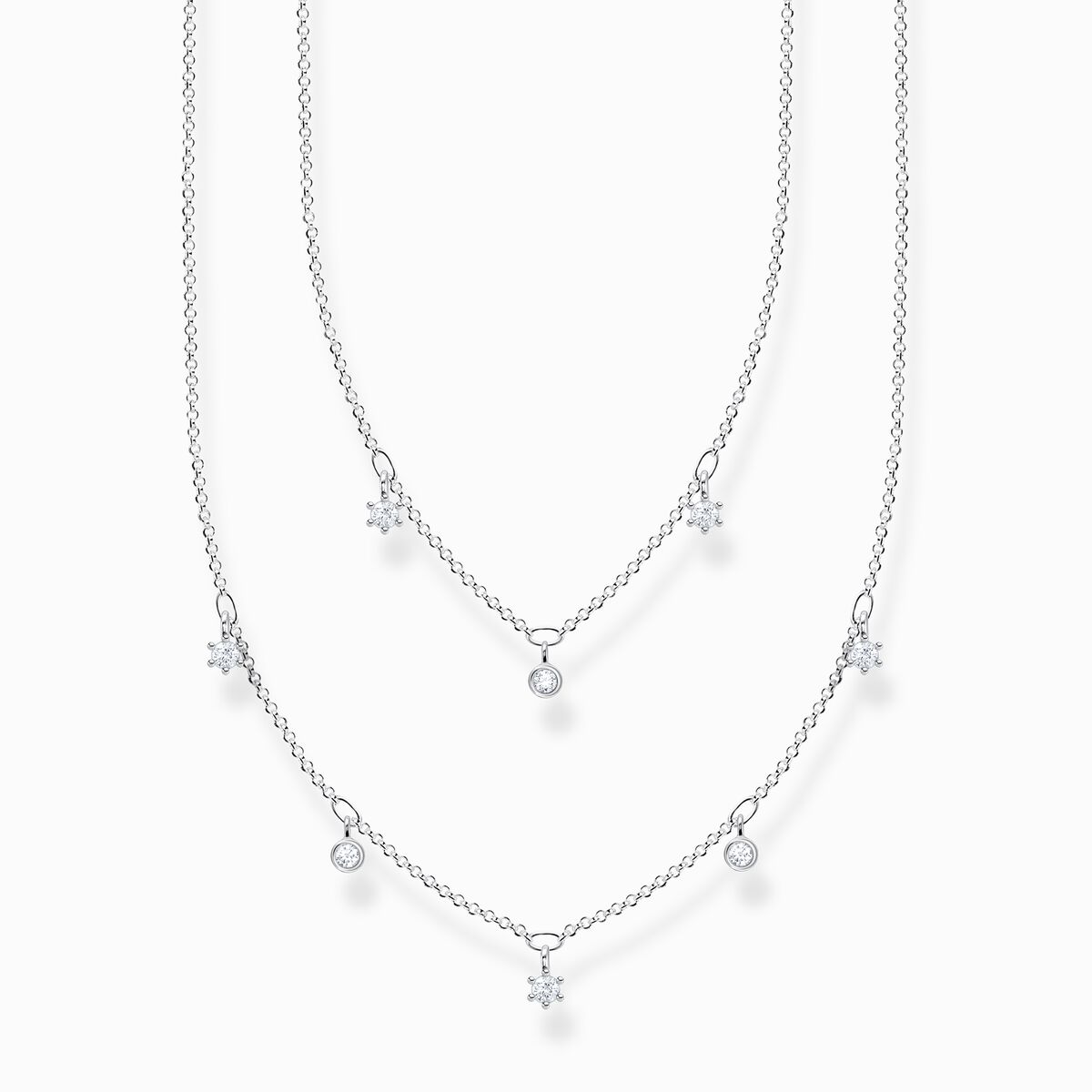 Necklace double white stones silver